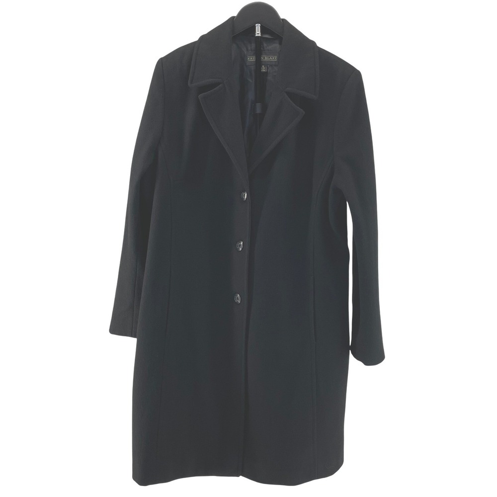 Kristen Blake Womens Size 16 Black Button Front Wool Blend Long Coat Old Money‎